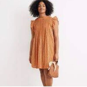 Madewell Eyelet Ruffle-Sleeve Pintuck Mini Dress Rust Size x small